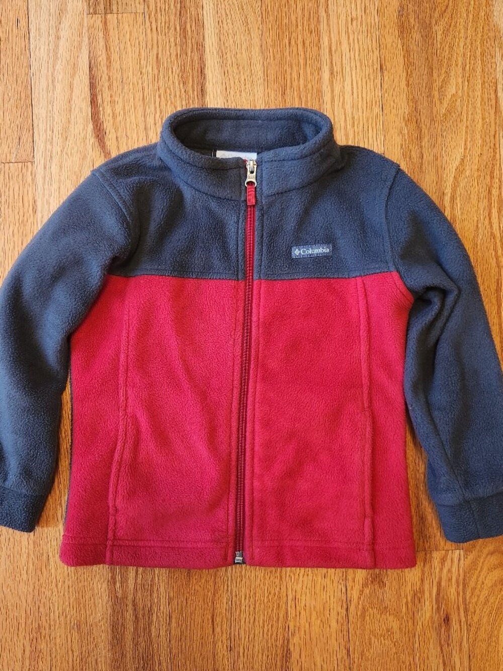 Columbia boys fleece zip up jacket shark gray and mountain red size 4t